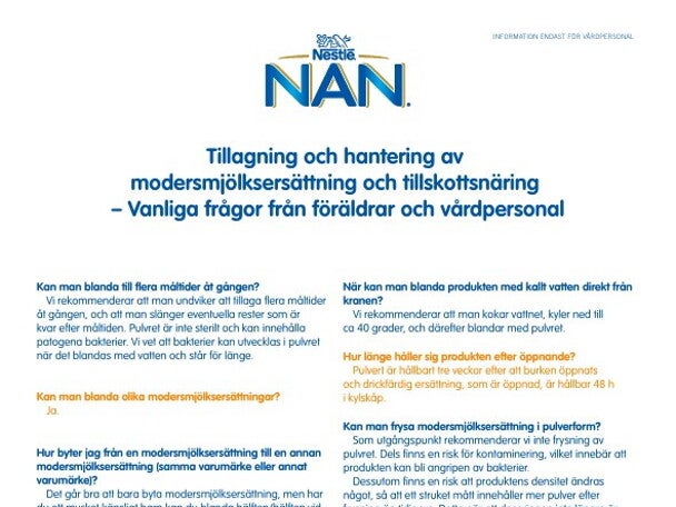 Tillagning - Vanliga frågor från föräldrar och vårdpersonal