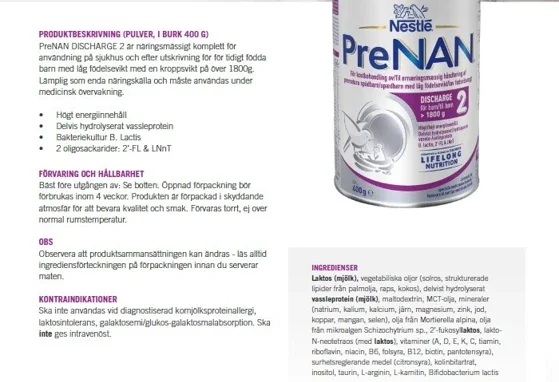 Produktblad PreNAN 2 Discharge